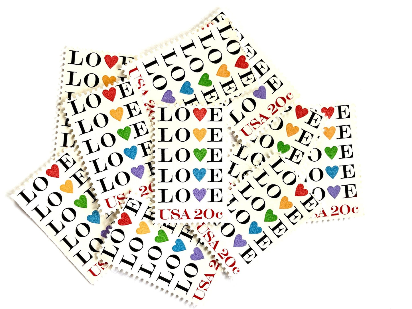 Vintage Unused Love with Hearts Stamps (Love Series, Rainbow, Hearts) USPS Postage 20c - Heritage Post House