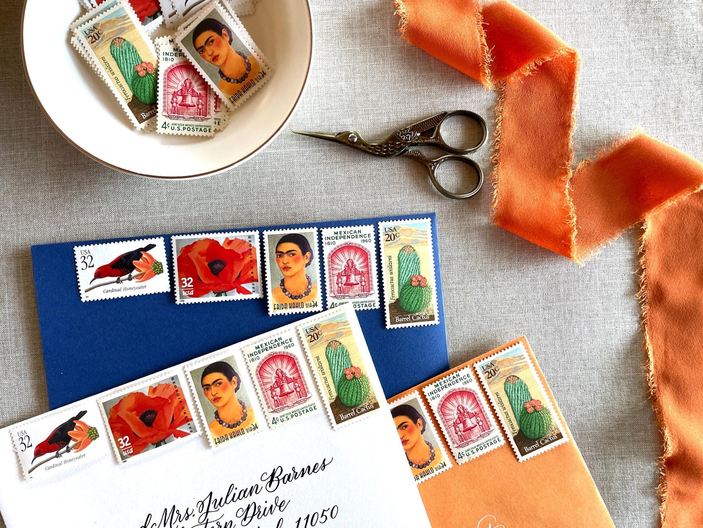 Vintage Unused Mexican - Inspired Wedding Postage Set of 5 Stamps (For Letters Weighing 2 - ounces ea.) USPS Postage $1.22 per set - Heritage Post House