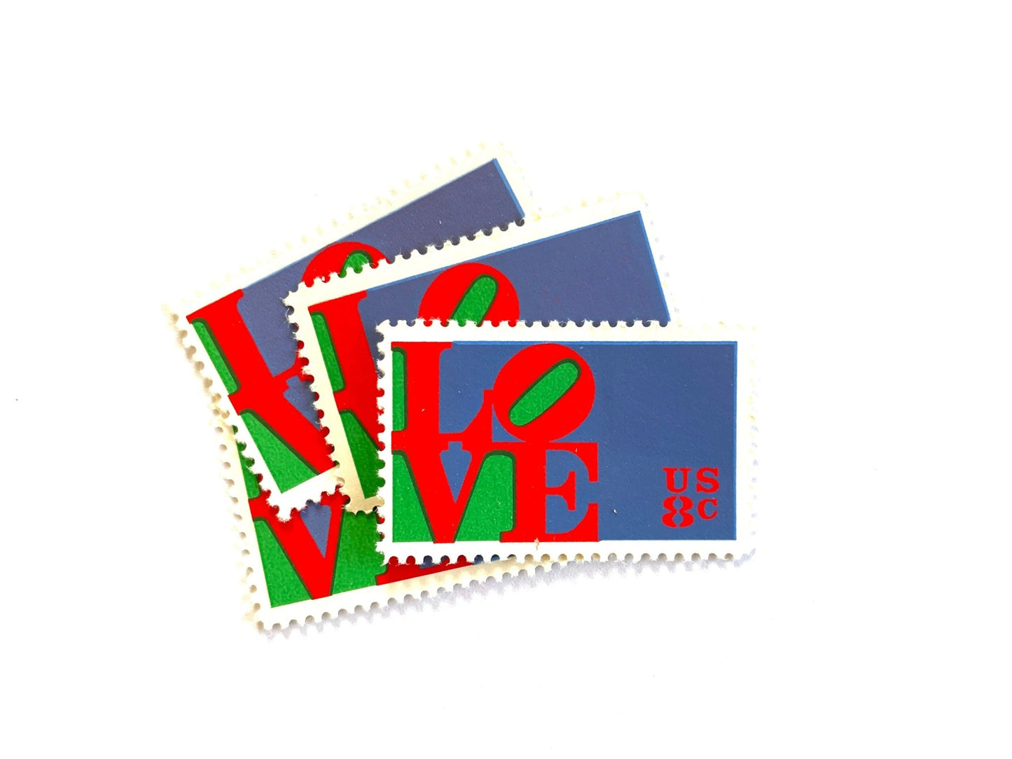 Vintage Unused Red Love Stamps (Love Series, Blue/Red/Green) USPS Postage 8c - Heritage Post House
