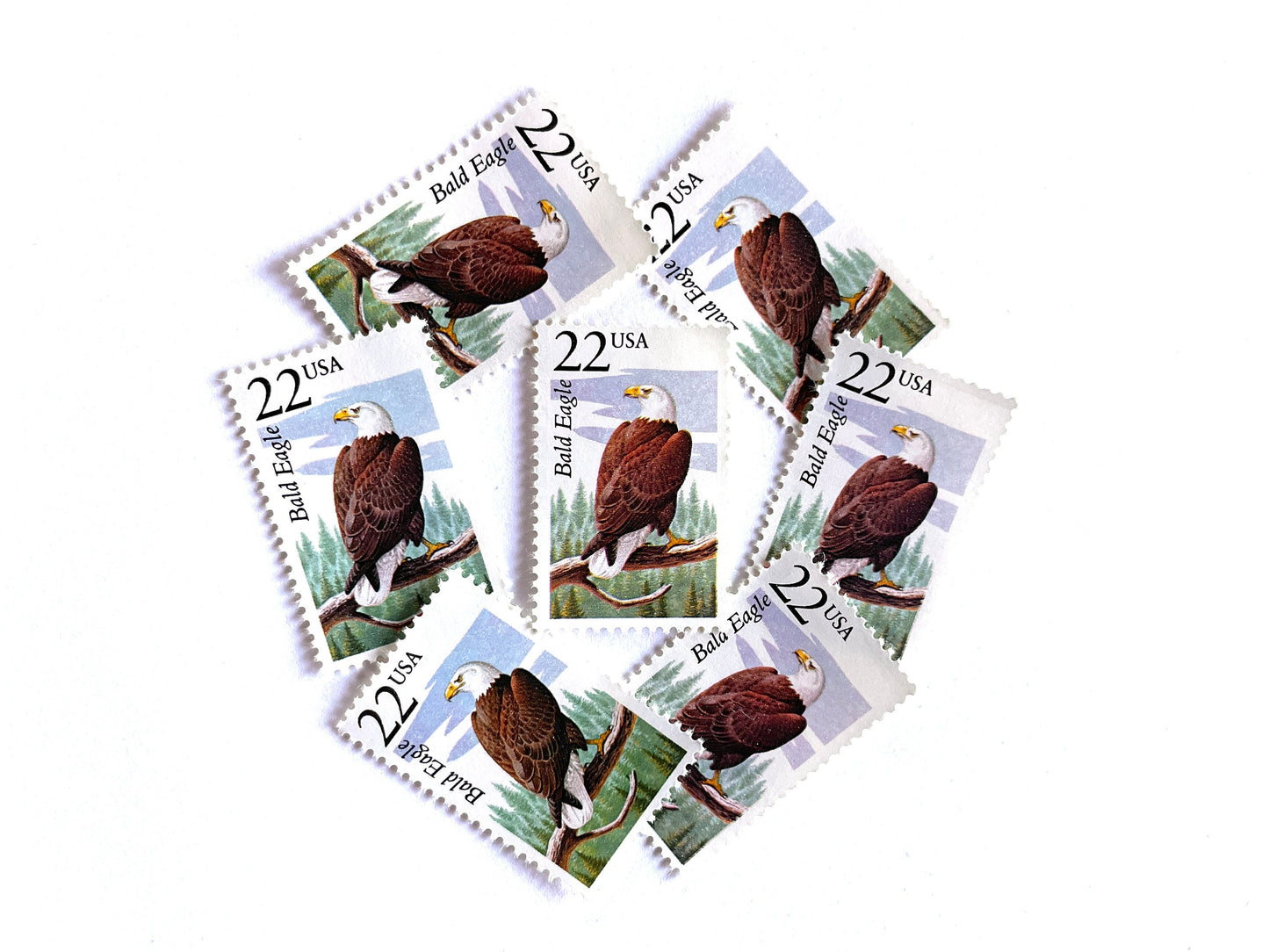 Bald Eagle Stamps (North American Wildlife Series, Bird, Multicolored) Vintage Unused USPS Postage 22c