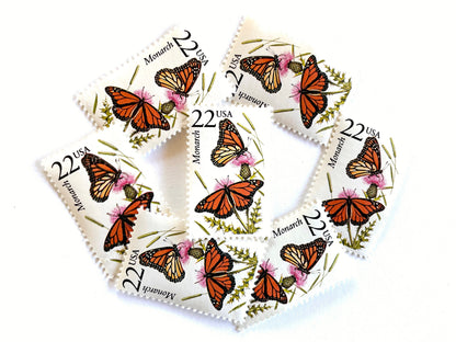 Monarch Butterfly Stamps (North American Wildlife Series, Butterflies, Insects, Orange, Multicolored) Vintage Unused USPS Postage 22c
