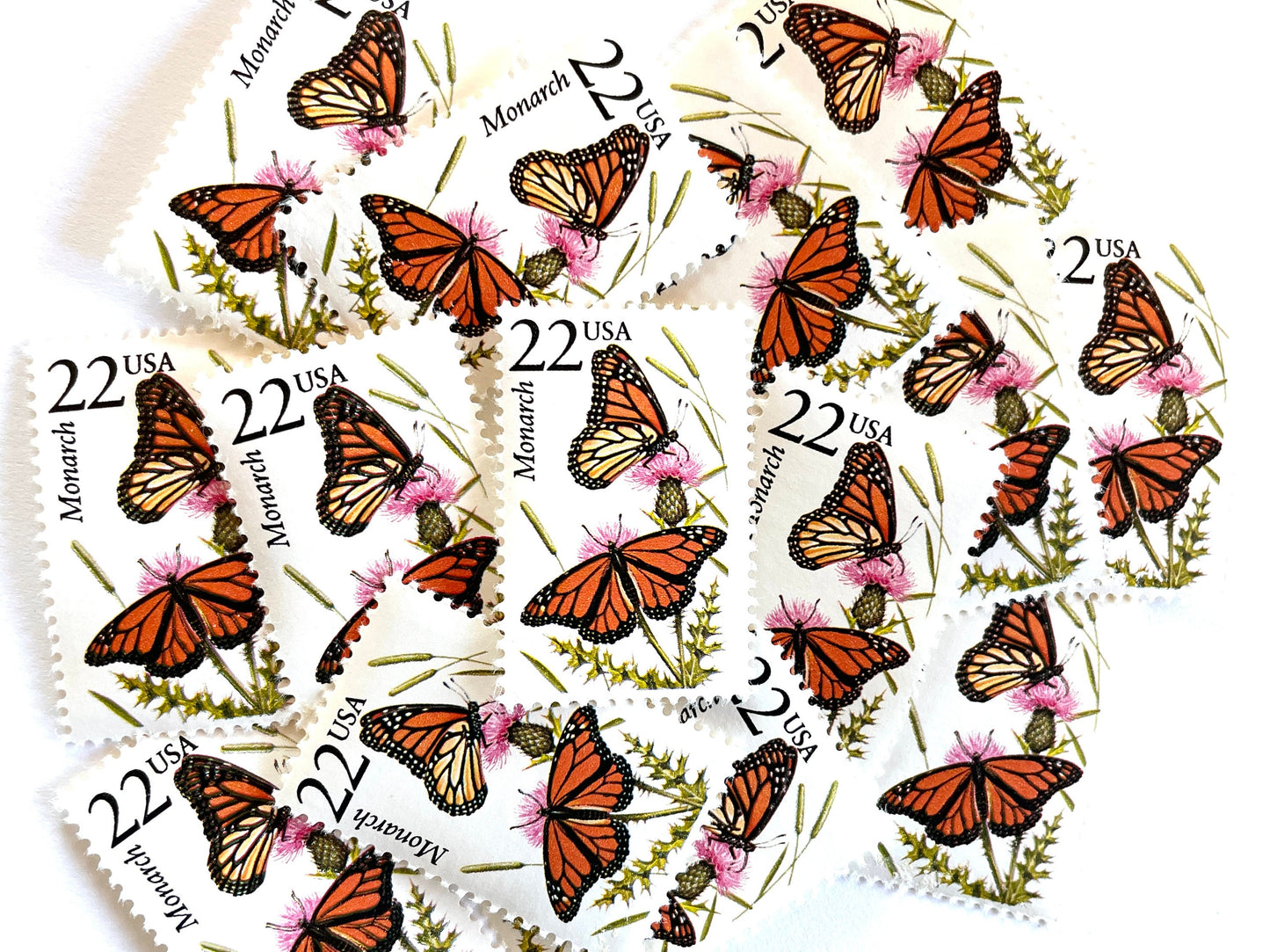 Monarch Butterfly Stamps (North American Wildlife Series, Butterflies, Insects, Orange, Multicolored) Vintage Unused USPS Postage 22c