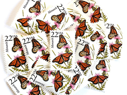 Monarch Butterfly Stamps (North American Wildlife Series, Butterflies, Insects, Orange, Multicolored) Vintage Unused USPS Postage 22c