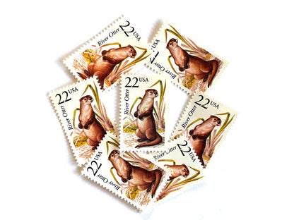 River Otter Stamps (North American Wildlife Series, Marine Life, Multicolored) Vintage Unused USPS Postage 22c