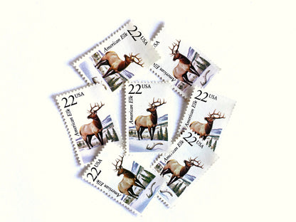 American Elk Stamps (North American Wildlife Series, Deer, Multicolored) Vintage Unused USPS Postage 22c
