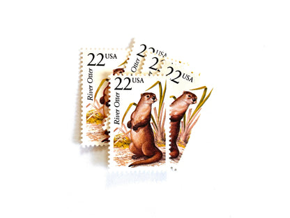 River Otter Stamps (North American Wildlife Series, Marine Life, Multicolored) Vintage Unused USPS Postage 22c