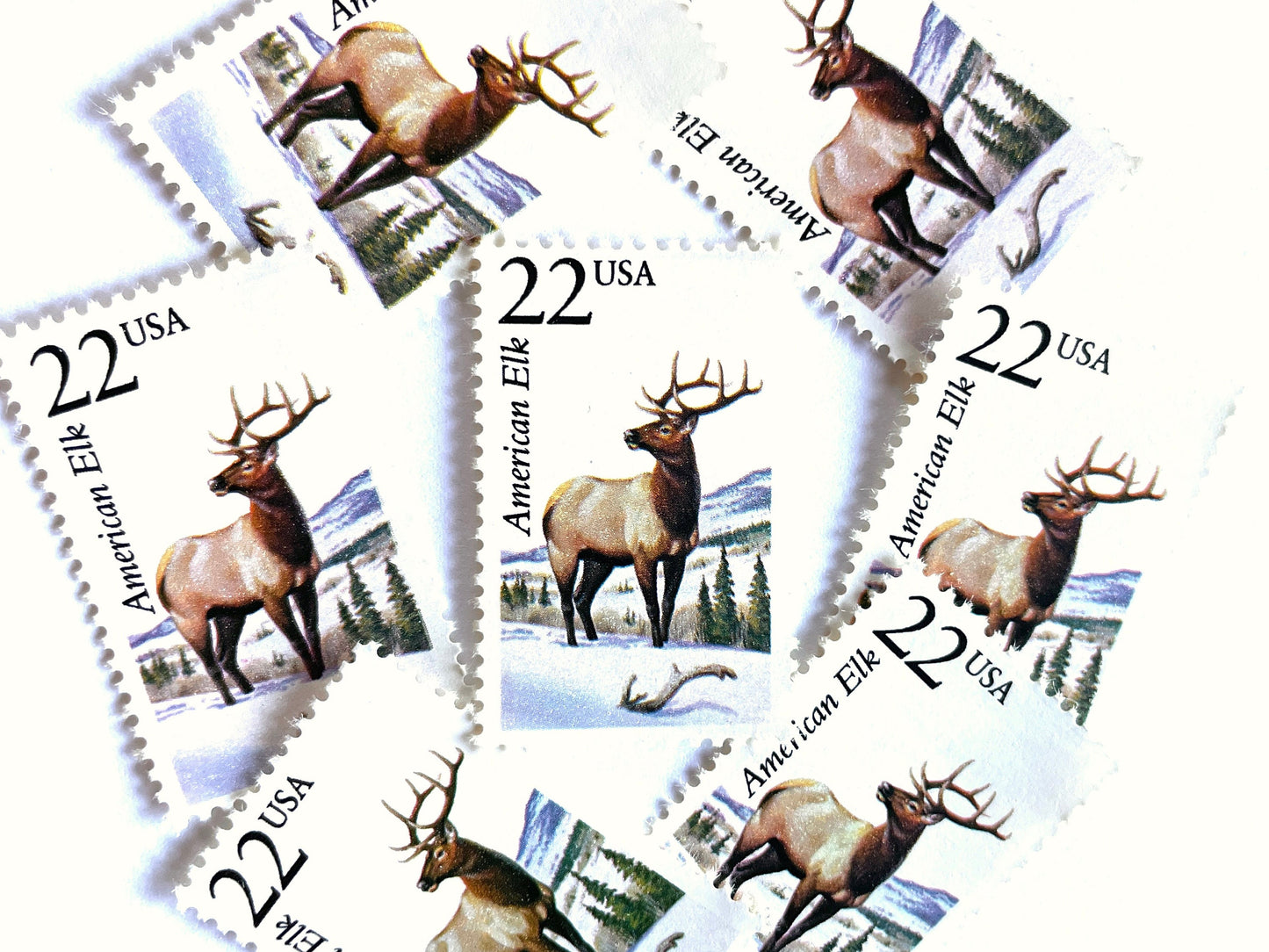 American Elk Stamps (North American Wildlife Series, Deer, Multicolored) Vintage Unused USPS Postage 22c