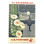 Image of Arizona Statehood postage stamps from 1962, featuring a moonlit desert scene with a saguaro cactus and cactus flower on vintage unused 4-cent USPS postage, Scott 1192.
