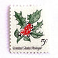 Image of 1964 Third Christmas Issue “Holly” 5-cent mail stamps. Scott #1254. Stamp Themes: Christmas Holly, Holiday Decor, Winter Flora. Green and red postage stamp.