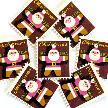 Image of 1979 Contemporary Christmas “Santa Ornament” 15-cent stamps. Scott #1800. Stamp Themes: Gingerbread Man, Gingerbread Santa, Santa Claus, Holidays. Multicolored postage stamp.