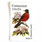 Image of 20-cent State Birds & Flowers 1982 Connecticut USPS postage stamp featuring a Robin and Mountain Laurel. Scott #1959. Stamp themes: Birds, Aviary, Flowers, Flora, Robin, Mountain Laurel, White Flower, Pink Flower, Connecticut State Bird, Connecticut State Flower. Red/Orange postage stamp.