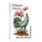 Image of Delaware State Bird and Flower postage stamps from 1982, featuring a Blue Hen chicken and Peach Blossom on vintage unused 20-cent USPS postage, Scott 1960.