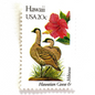 Image of 1982 State Birds & Flowers Hawaii 20 cent stamps. Scott #1963. Stamp themes: Nene, Hawaiian Goose, Hibiscus, Yellow Hibiscus, Hawaii State Bird, Hawaii State Flower, Aloha. White and red postage stamp.