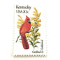 Image of Kentucky State Bird and Flower postage stamps from 1982, featuring a Cardinal and Goldenrod on vintage unused 20-cent USPS postage, Scott 1969.