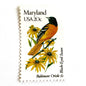 Image of Maryland State Bird and Flower postage stamps from 1982, featuring a Baltimore Oriole and Black-Eyed Susan on vintage unused 20-cent USPS postage, Scott 1972.