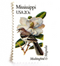 Image of 1982 State Birds & Flowers Mississippi (Mockingbird & Magnolia) 20 cent stamps. Scott #1976. Stamp themes: Birds, Aviary, Flowers, Flora, White Flower, Mississippi State Bird, Mississippi State Flower. White postage stamp.