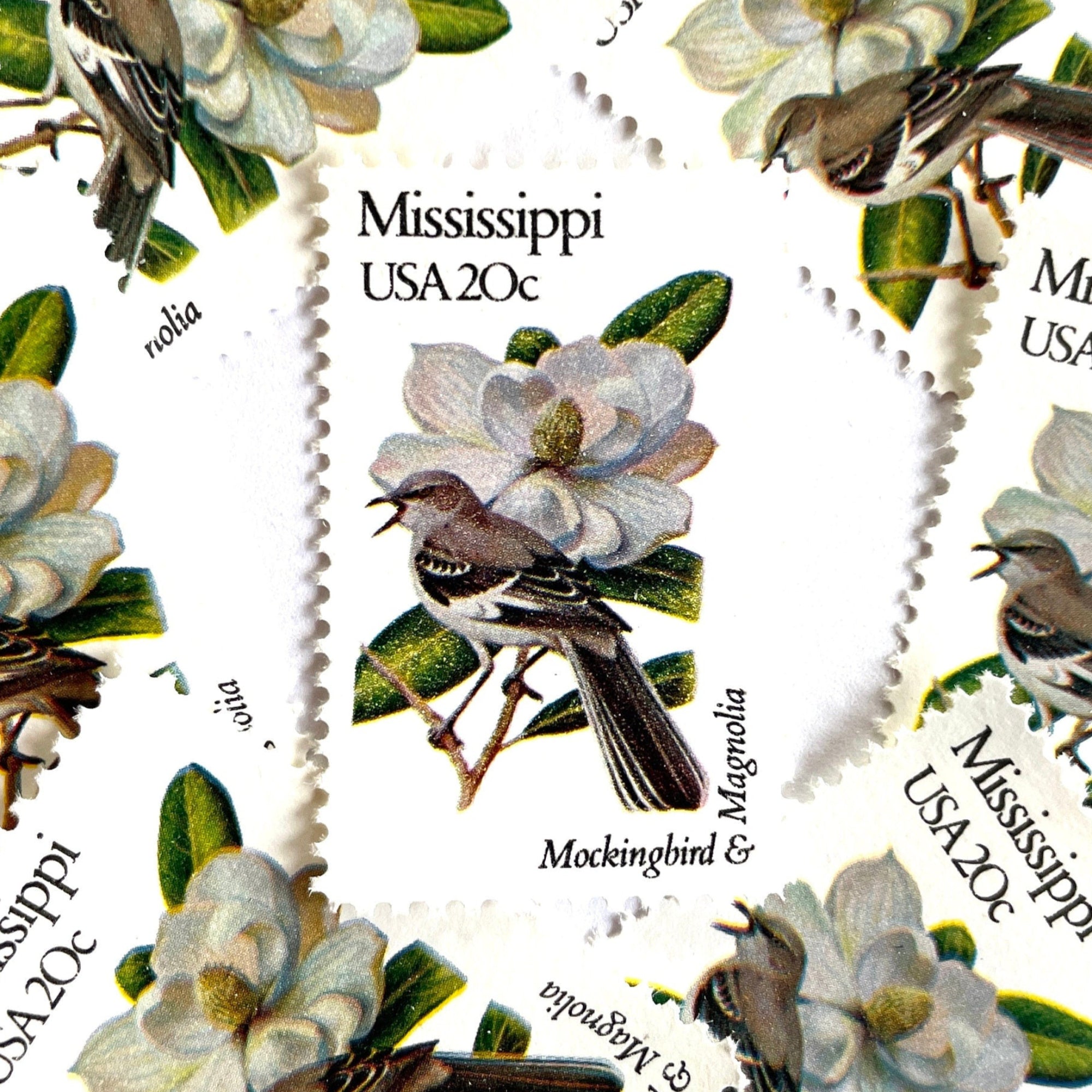 Mississippi State Bird and Flower Mail Stamps (Mockingbird