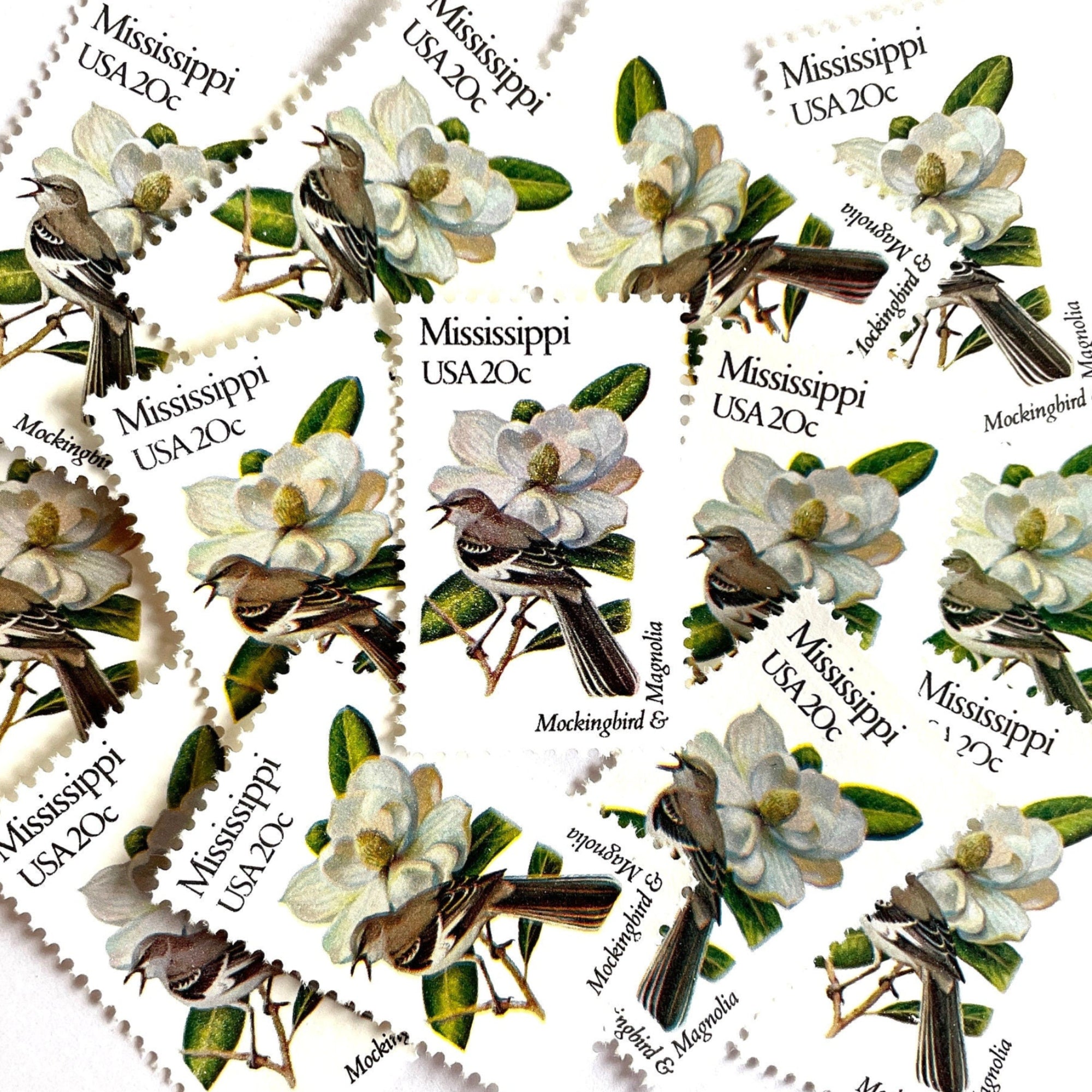 Mississippi State Bird and Flower Mail Stamps (Mockingbird