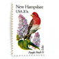 Image of New Hampshire State Bird and Flower postage stamps from 1982, featuring a Purple Finch and Lilac on vintage unused 20-cent USPS postage, Scott 1981.