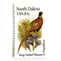South Dakota State Bird and Flower postage stamp from 1982 featuring a Ring-Necked Pheasant and Pasqueflower on vintage unused 20-cent USPS postage, Scott 1993.