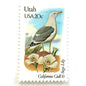 Utah State Bird and Flower postage stamps from 1982 featuring a California Gull and Sego Lily on vintage unused 20-cent USPS postage, Scott 1996.