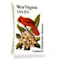 West Virginia State Bird and Flower postage stamp from 1982 featuring a Cardinal and Rhododendron on vintage unused 20-cent USPS postage, Scott 2000.
