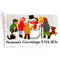 Image of 1982 Contemporary Christmas “Building a Snowman” 20-cent stamps. Scott #2028. Stamp Themes: Snowman, Christmas, Holidays, Winter, Children, Playing, Snowing, Season’s Greetings. White postage stamp.