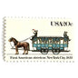 Image of 1983 Street Cars Series “First American, 1832” (John Mason Streetcar) 20-cent mail stamps. Scott #2059. Stamp Themes: First American Streetcar, NYC, New York City, Mass Transportation, Horse Drawn. Blue postage stamp.