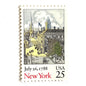 Image of 1988 Bicentenary Statehood “New York” 25-cent mail stamps. Scott #2346. Stamp Themes: New York City, NYC, NYC's Federal Hall and Trinity Church, New York State, 200th Statehood Anniversary, Bicentenary Statehood. Multicolored postage stamp.
