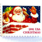 Vintage Santa Claus in Chimney Christmas postage stamp from the 1991 Contemporary Christmas series featuring Santa descending a chimney during his Christmas Eve journey on unused 29-cent USPS postage, Scott 2579.