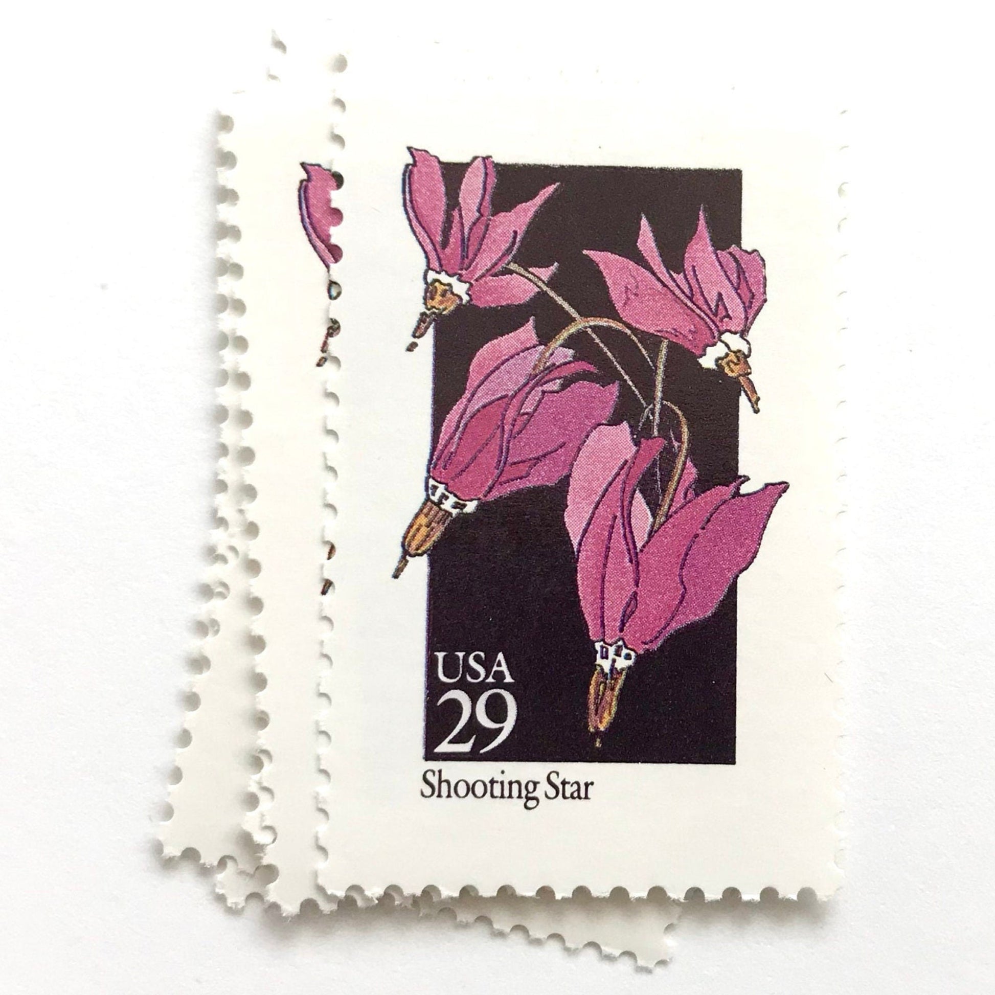 Image of 29-cent USPS postage stamp featuring a pink Shooting Star flower from the 1992 American Wildflower Series (Scott #2654)