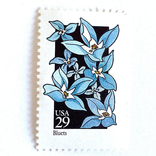 Image of 29-cent USPS postage stamp featuring a light blue Bluets flower from the 1992 American Wildflower Series (Scott #2656)