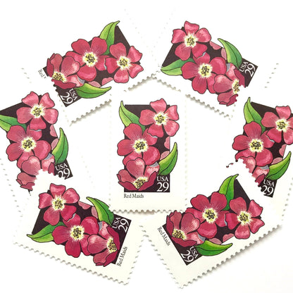 Image of 1992 American Wildflower Series “Red Maids” vintage USPS mail stamps. Scott #2692. Stamp Themes: Plants, Flowers, Wildflowers, Flora. Pink, Green, Black, Multicolored gummed postage stamp. Perfect postage stamp to use for save the date announcements, wedding invitation postage, bridal shower invitations, birth announcements, valentine’s day, thank you cards, and snail mail.