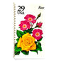 Image of Rose postage stamps from the 1994 Summer Garden Flowers series, featuring a yellow rose with pink blossoms and green foliage on vintage unused 29-cent USPS postage, Scott 2833