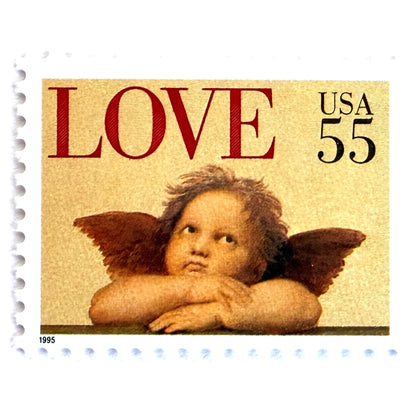 Cherub postage stamp from 1995 featuring a winged cherub in classical romantic style on vintage unused 55-cent USPS postage, Scott 2958.