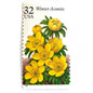 Image of vintage 1996 USPS Winter Aconite postage stamps from the Winter Garden Flowers series, featuring yellow flowers with green foliage and brown garden soil, 32-cent face value, Scott Number 3026.