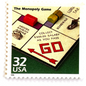 Image of 1998 Celebrate the Century — 1930s The Monopoly Game 32 cent stamps. Scott #3185o. Stamp themes: Board Games, Family Game Night, Gameplay, Pass GO, Get Out of Jail, Monopoly Money, Real Estate, Bankruptcy, Great Depression, Mortgage, Rent, Own it All.