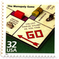 The Monopoly Game postage stamp from 1998 featuring Robert McClintock’s photograph of the classic Monopoly board on vintage unused 32-cent USPS postage, Scott 3185o.