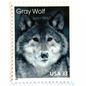 Image of four 33 cent Arctic Animals Series 1999 Gray Wolf stamps. Scott #3292. Stamp themes: Lone Wolf, Winter, Cold, Territorial, Predator, Dog, K9, Fur, Howl, Ecology, Wild, Alaska. Gray or grey postage stamp.