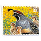 Image of Gambel Quail postage stamps from the 1999 Nature of America Sonoran Desert series, featuring a gray and brown desert bird in a Southwestern landscape on vintage unused 33-cent USPS postage, Scott 3293d.