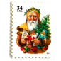 Image of 34-cent Contemporary Christmas 2001 Santa Claus Se-tenant "Santa with Dog” and Christmas Tree USPS postage stamp featuring an “old world" bearded Santa Claus shown in a long, brown, fur-trimmed robe with a hood. He wears a crown of green leaves or holly and holds an open book in one hand. He carries several traditional toys, including a toy dog, a doll, and a small Christmas tree. Scott #3540. Stamp themes: Christmas, holidays, winter, Santa Claus, toys, gifts, winter wedding, winter save-the-date.