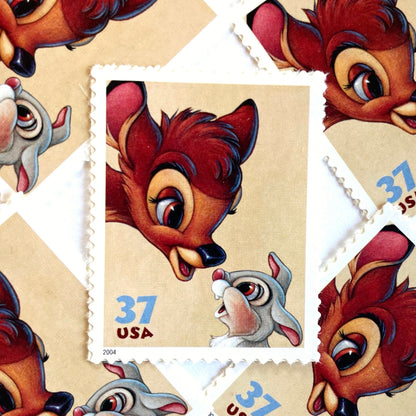 Bambi and Thumper postage stamps from 2004 featuring the beloved Disney woodland friends on vintage unused 37-cent USPS postage.