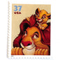 Mufasa and Simba postage stamps from 2004 featuring the father-and-son lions from The Lion King on vintage unused 37-cent USPS postage, Scott 3867.