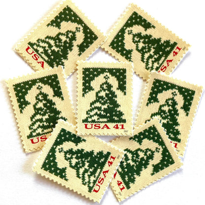 Image of 41-cent Contemporary Christmas Holiday Knits Christmas Tree USPS postage stamps featuring a green tree on white background. Scott #4208. Themes: Christmas, Holidays, Winter, Christmas Tree, Conifer, Evergreen, Green and White Stamp.