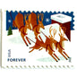 Reindeer Over Roof postage stamp from 2012 featuring flying Christmas reindeer above snow-covered rooftops in a wintry night scene on unused USPS Forever postage, Scott 4714.