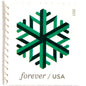 Green Geometric Snowflake postage stamp from 2015 featuring a stylized crystalline winter design on unused USPS Forever postage, Scott 5033.