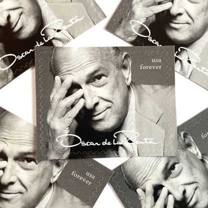 Oscar de la Renta Portrait postage stamps from 2017 featuring the iconic fashion designer on unused USPS Forever postage, Scott 5173a.