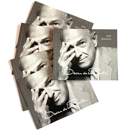 Oscar de la Renta Portrait postage stamps from 2017 featuring the iconic fashion designer on unused USPS Forever postage, Scott 5173a.