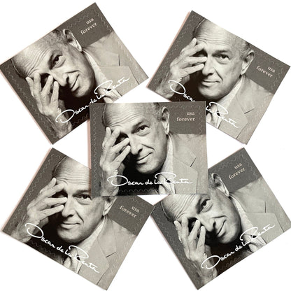 Oscar de la Renta Portrait postage stamps from 2017 featuring the iconic fashion designer on unused USPS Forever postage, Scott 5173a.