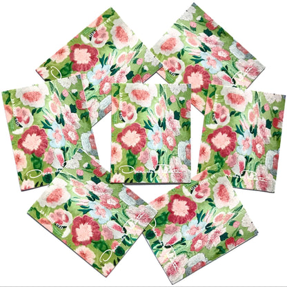 Oscar de la Renta Green Fabric postage stamps from 2017 featuring green fabric with pink floral pattern on unused USPS Forever postage, Scott 5173f.